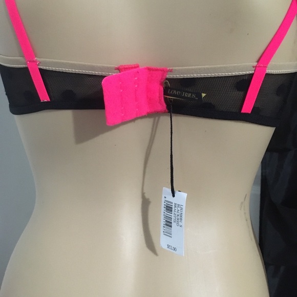 NWTS Love Haus womens black bralette beige & fuchsia straps mesh dot pattern - Picture 5 of 8
